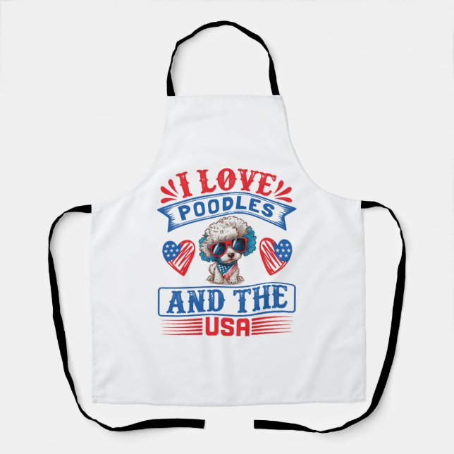 Tablier J'aime Poodles et les USA 01 (Recto)