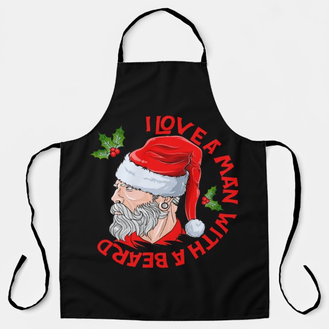 Tablier J'Aime Un Homme Avec Une Barbe Hipster Père Noël (Recto)