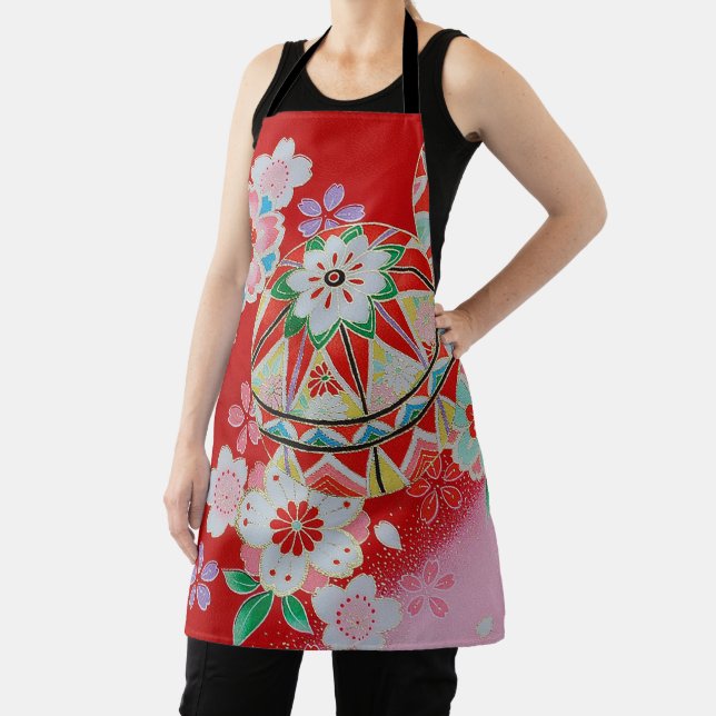 Tablier Japonais KIMONO Textile, motif floral (Insitu)