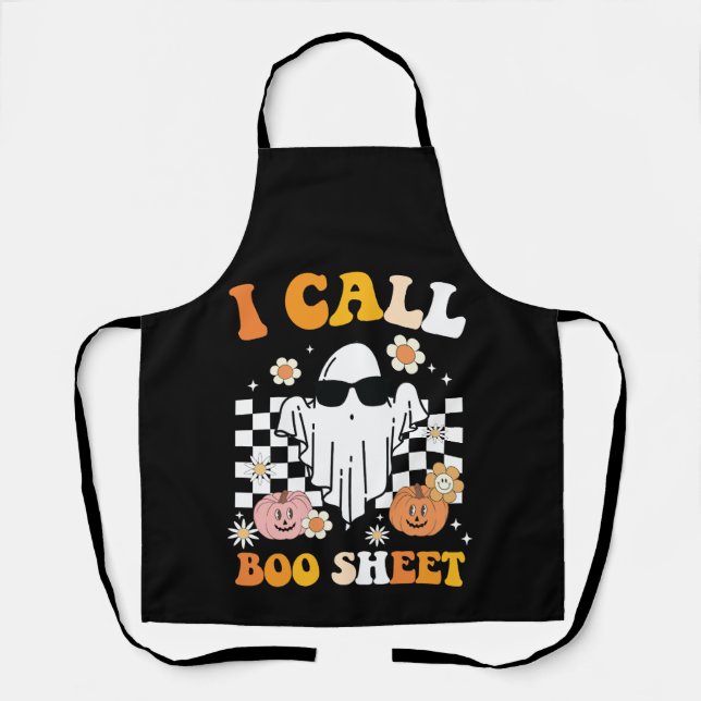 Tablier J'Appelle Boite Feuille Halloween Retro Ghost (Recto)