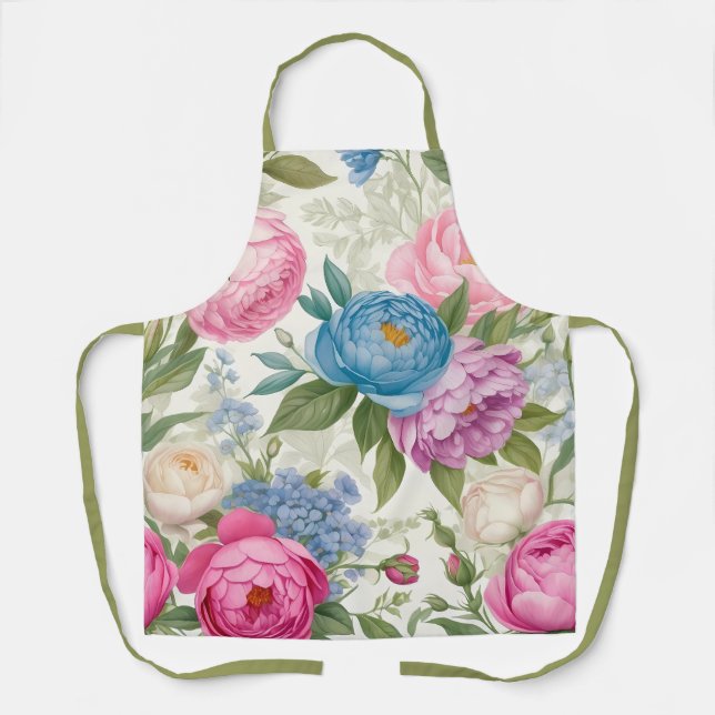Tablier Jardin de campagne Roses et pivoines Floral (Recto)