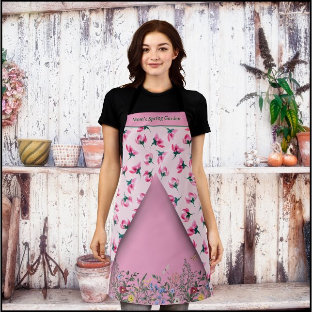 Tablier Jardin de fleurs roses délicates (Delicate Pink Blossom Garden Apron)