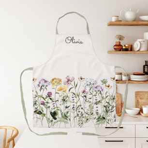 Tablier Jardin de fleurs sauvages à aquarelle personnalisé