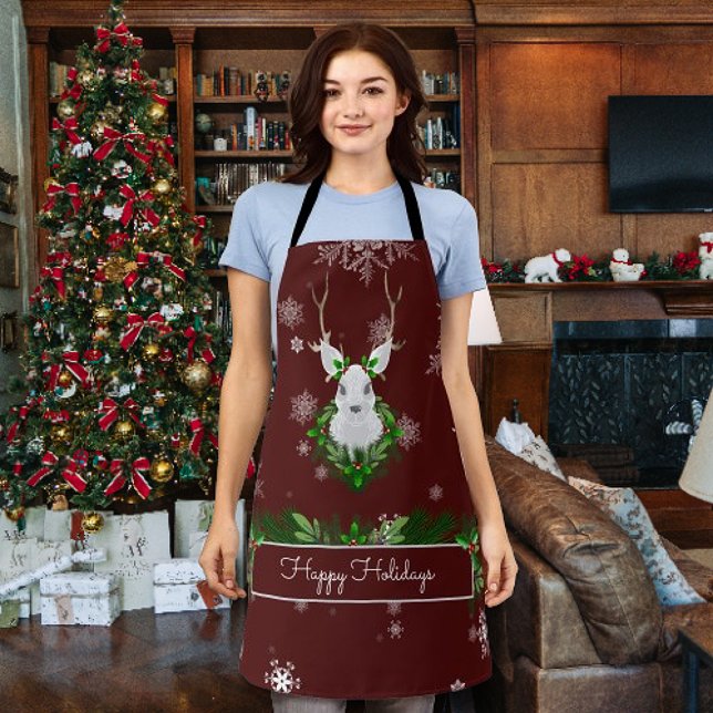 Tablier Jardin de Noël Red Reindeer (Red Reindeer Christmas Apron)