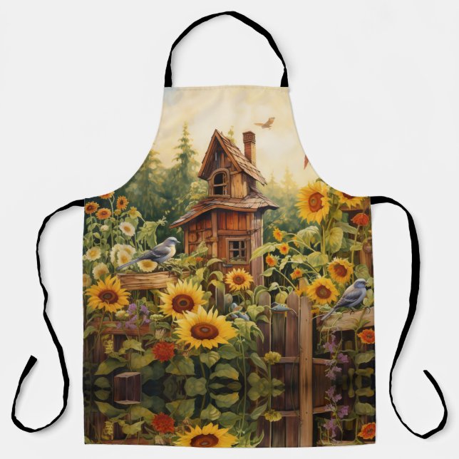 Tablier Jardin de tournesol avec maisons d'oiseaux (Recto)