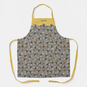 Tablier Jardin des Motifs d'abeille à miel gris et jaune