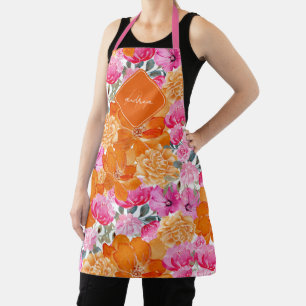 Tablier Jardin d'été rose et orange vif Monogramme Fleur