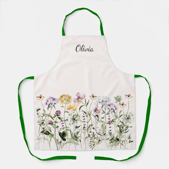 Tablier Jardin Fleur sauvage de nom personnalisé (Recto)