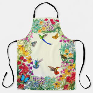 Tablier Jardin floral aux colibris colorés