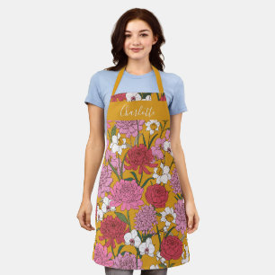 Tablier Jardin Floral Boho Jaune Nom Personnalisé