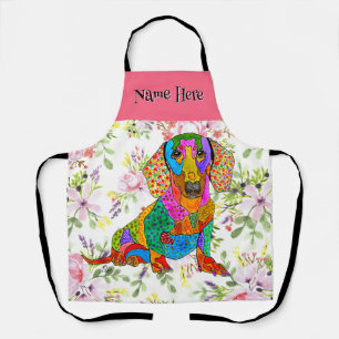 Tablier Jardin floral de Chien Dachshund Whimsical
