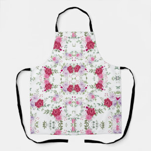 Tablier Jardin Floral Élégant Bourgogne & Rose Lavande