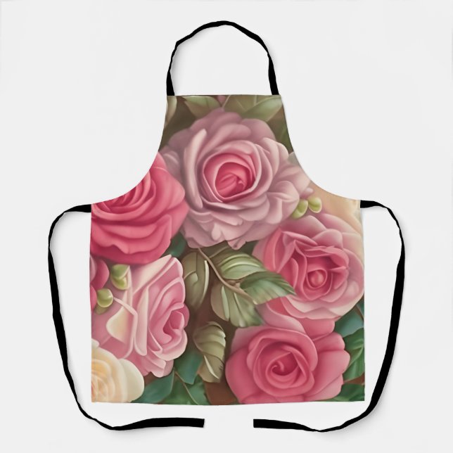 Tablier Jardin Rose victorien - Fleurs rose pastel (Recto)