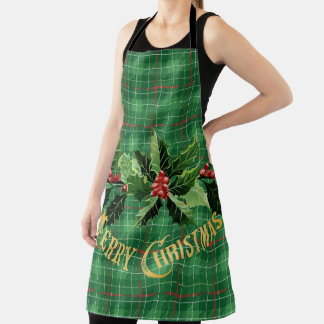Tablier Jardin vert de Noël avec couronne