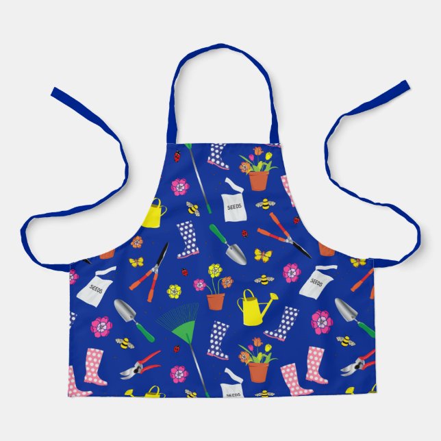 Tablier Jardinage Gardener Motif sur bleu (Recto)