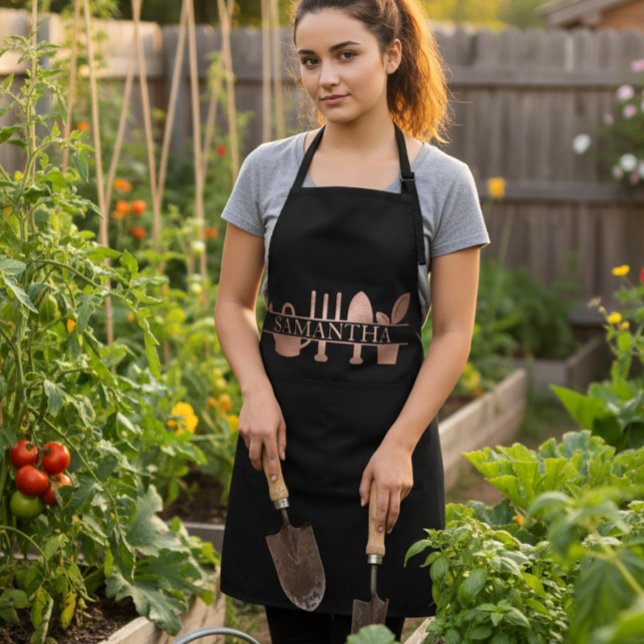 Tablier Jardinage personnalisé Jardinier Rose Gold nom  (Créateur téléchargé)
