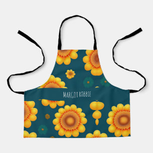 Tablier Jaune Daisies Bleu Arrière - plan Motif botanique