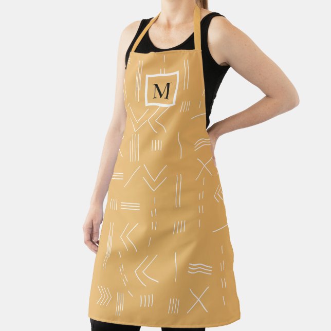 Tablier Jaune moderne Boho Monogramme géométrique personna (Insitu)