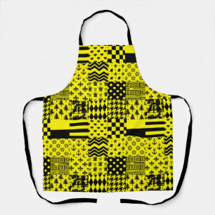 Tablier Jaune Noir Mixte Conception Motif Patchwork