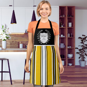 Tablier Jaune Personnalisé Blanc Bandes Noires Cuisine