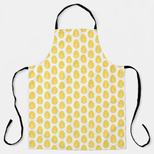 Tablier Jaune Rustique Floral Oeuf de Pâques Linocut