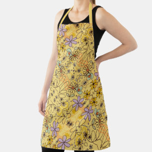 Tablier Jaune Terracotta Fleurs Abstraites Motif Floral