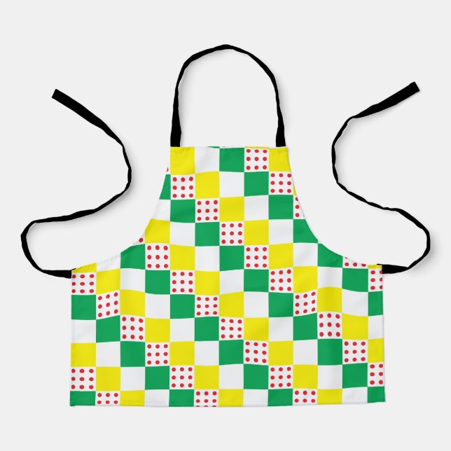 Tablier Jaune, vert, blanc, pois rouge carrés (Recto)