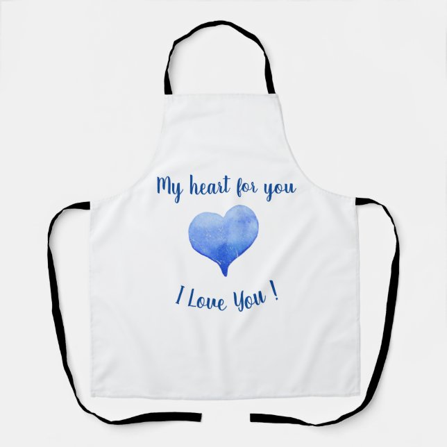 Tablier Je t'aime Coeur Bleu mignon Saint Valentin (Recto)