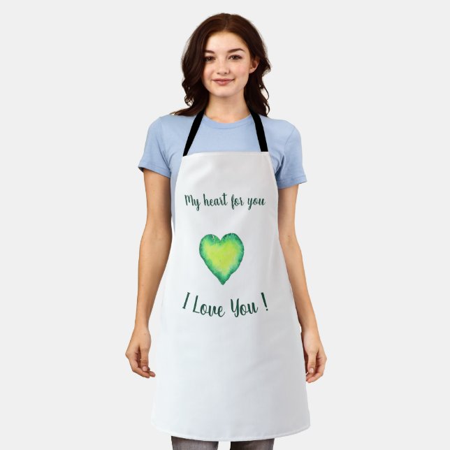 Tablier Je t'aime mignon Coeur Vert et Bleu Anniversaire (Porté)