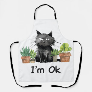 Tablier Je vais bien Quilting Black Cat avec des plantes