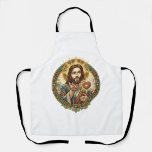 Tablier Jésus envoie un baiser Cœur rouge Bouton J'aime Hu