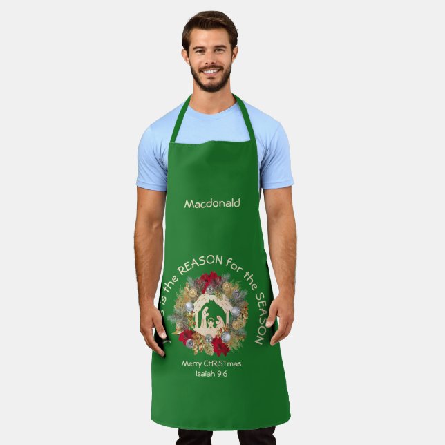 Tablier JÉSUS FÊTE VERT EST LA RAISON DE Noël Apron (Porté)