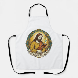 Tablier Jésus vaincu fumant du pain grillé brûlé petit-déj