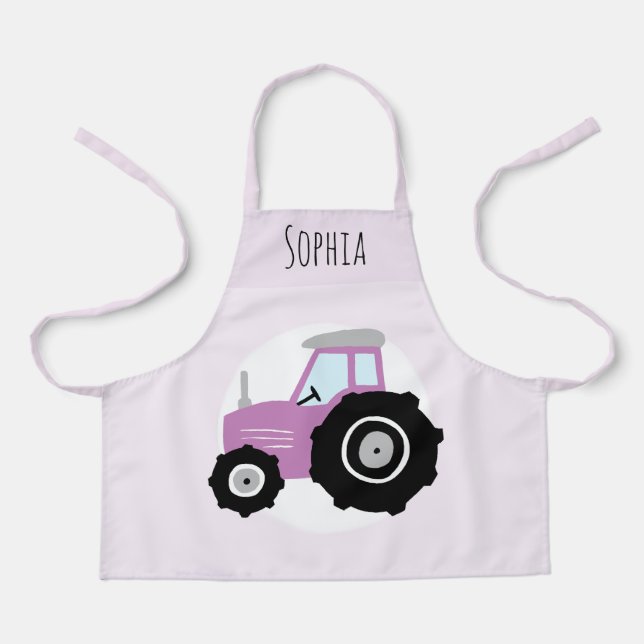 Tablier Jeunes filles Mignonne Moderne Tracteur et nom de  (Recto)