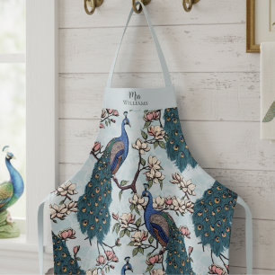 Tablier Jeunes mariés Monsieur et Madame Floral Paon Bleu