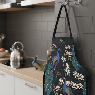 Tablier Jeunes mariés Monsieur et Madame Paon Floral Noir