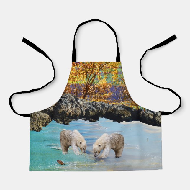 Tablier Jeunes Ours Polaires Cubs Pêche, Enfants Apron (Recto)
