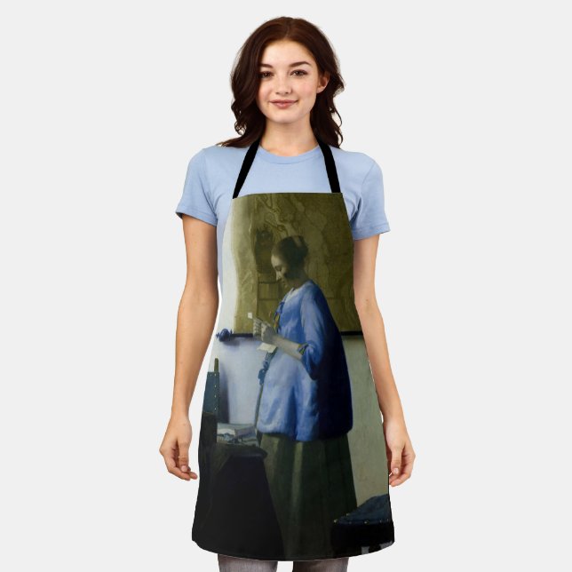 Tablier Johannes Vermeer - Une femme en bleu lisant une le (Porté)