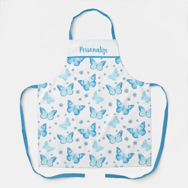Tablier Joli Bébé Bleu Papillon Floral Design (Recto)