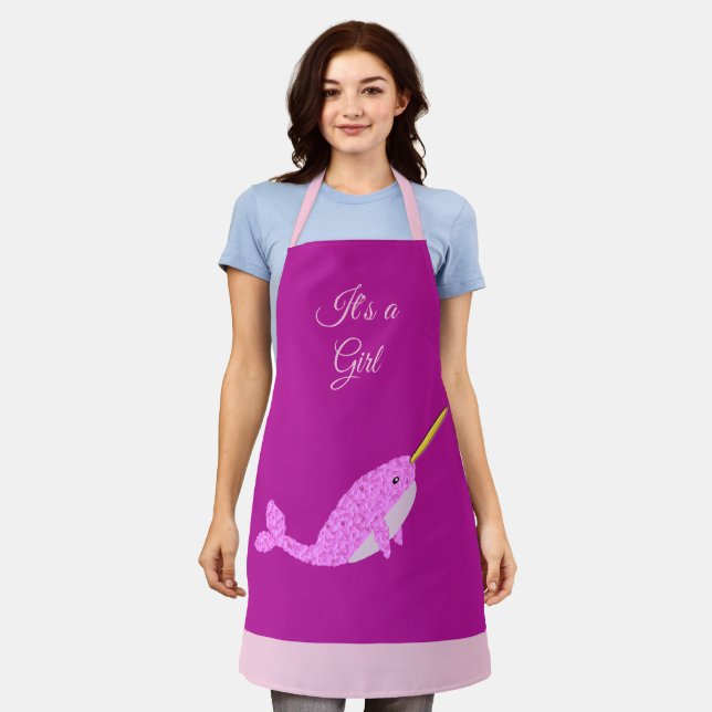 Tablier Joli bébé rose fille Narwhal Personnalisé (Porté)