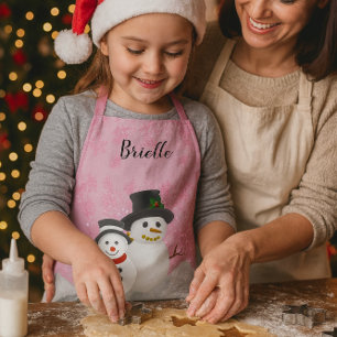 Tablier Joli bonhomme de neige de Noël rose personnalisé p
