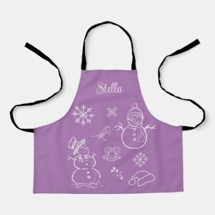 Tablier Joli Bonhomme de Neige Flocons de Neige Noël Viole