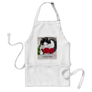 Tablier Joli chat avec la rose rouge