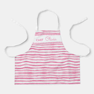 Tablier Joli Chef Personnalisé à rayures roses à l'aquarel