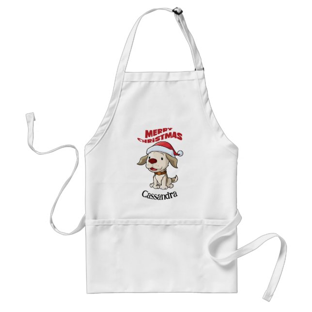 Tablier Joli chiot Joyeux Noël coutume Adulte Apron (Devant)