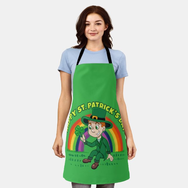 Tablier Joli dessin animé leprechaun avec shamrock et arc- (Porté)