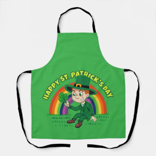 Tablier Joli dessin animé leprechaun avec shamrock et arc-