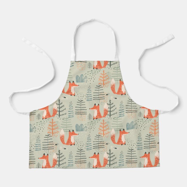 Tablier Joli Doodle Fox Forest Motif de bois (Recto)