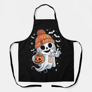 Tablier Joli Fantôme Buvant du Café Halloween Café Glacé