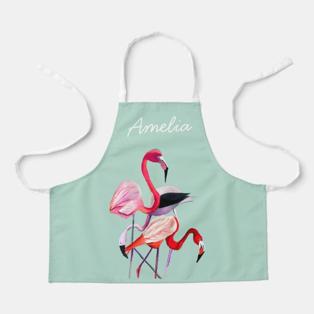 Tablier Joli flamant rose sur bleu (Recto)